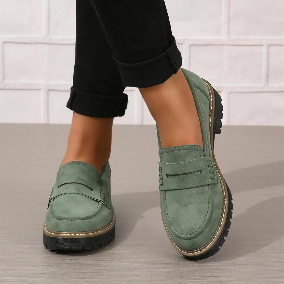 Womens Loafers Shoes Platform Chunky Penny Loafer Lug Sole Comfortable Slip On Work Office Business Casual Dress Shoes, US Size 5-11