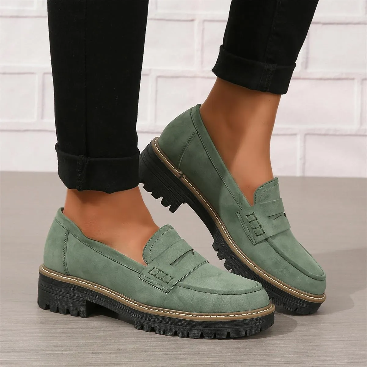 Womens Loafers Shoes Platform Chunky Penny Loafer Lug Sole Comfortable Slip On Work Office Business Casual Dress Shoes, US Size 5-11