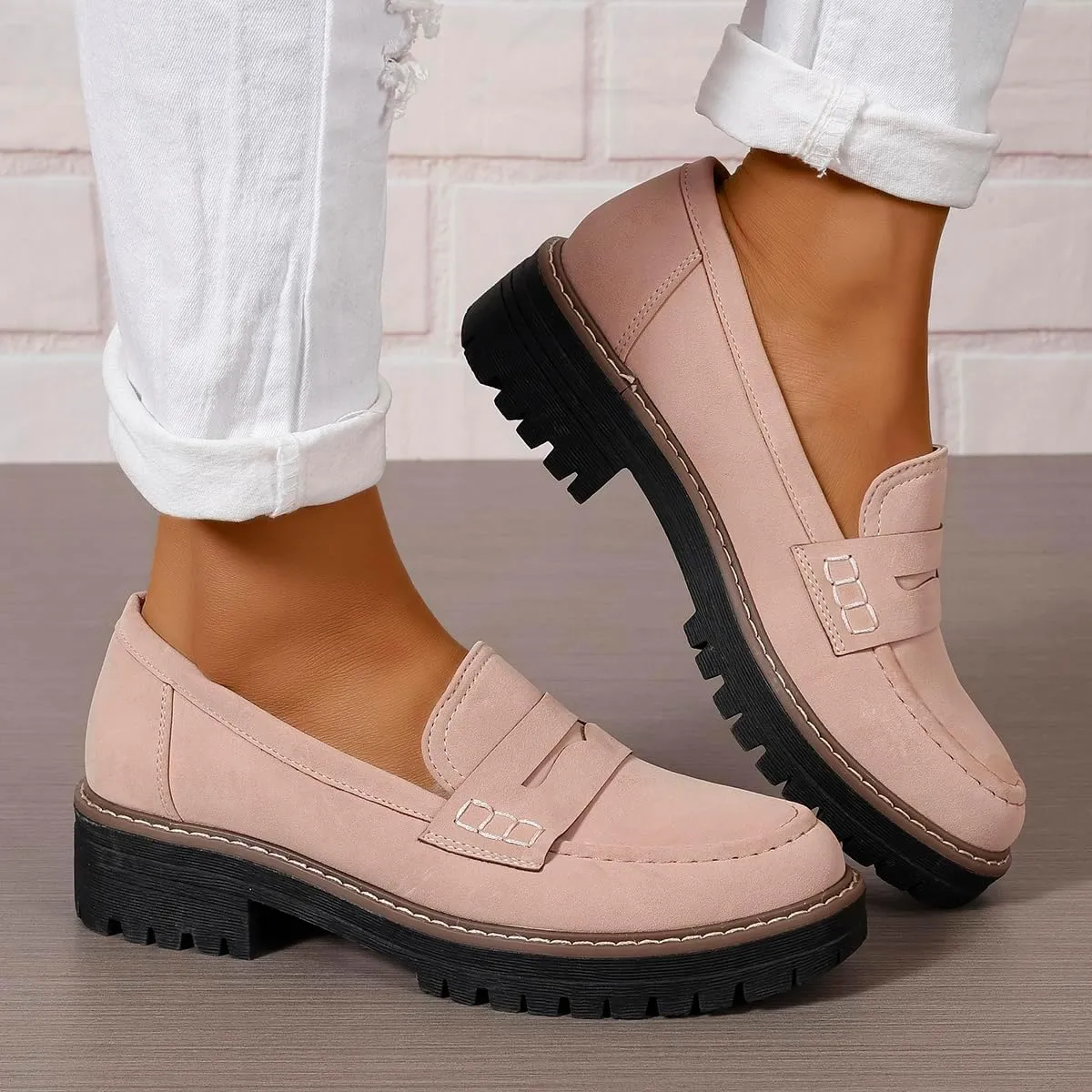 Womens Loafers Shoes Platform Chunky Penny Loafer Lug Sole Comfortable Slip On Work Office Business Casual Dress Shoes, US Size 5-11