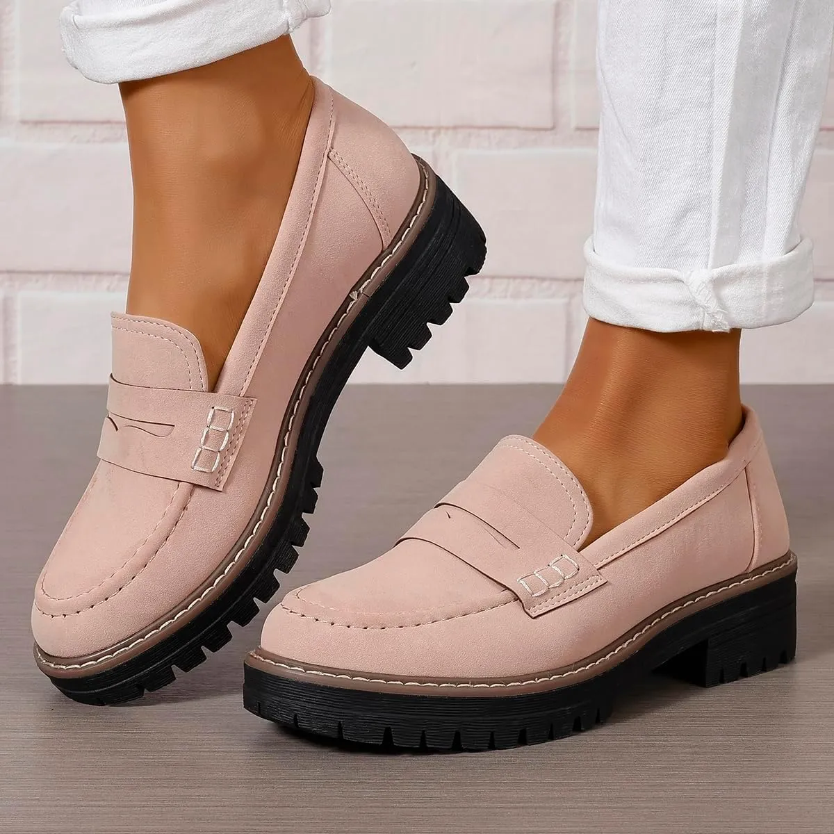 Womens Loafers Shoes Platform Chunky Penny Loafer Lug Sole Comfortable Slip On Work Office Business Casual Dress Shoes, US Size 5-11