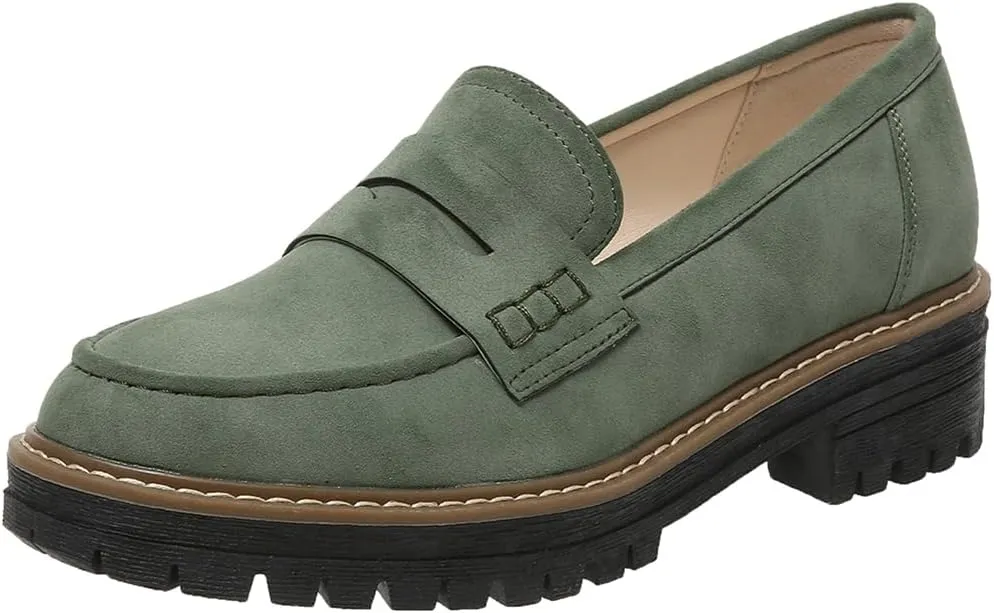 Womens Loafers Shoes Platform Chunky Penny Loafer Lug Sole Comfortable Slip On Work Office Business Casual Dress Shoes, US Size 5-11