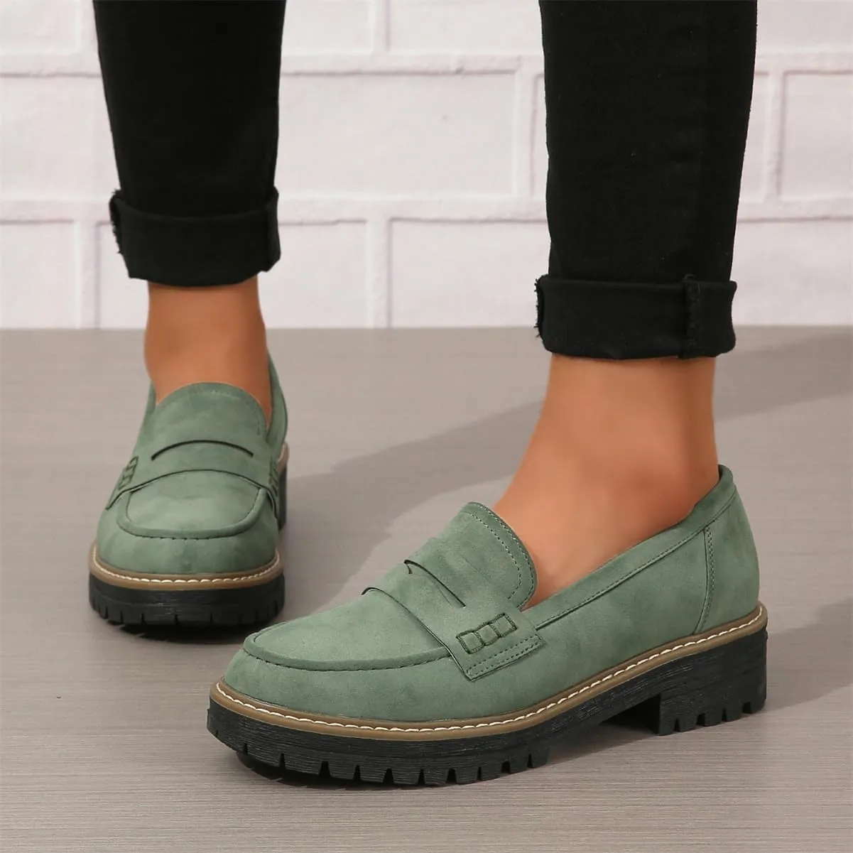 Womens Loafers Shoes Platform Chunky Penny Loafer Lug Sole Comfortable Slip On Work Office Business Casual Dress Shoes, US Size 5-11
