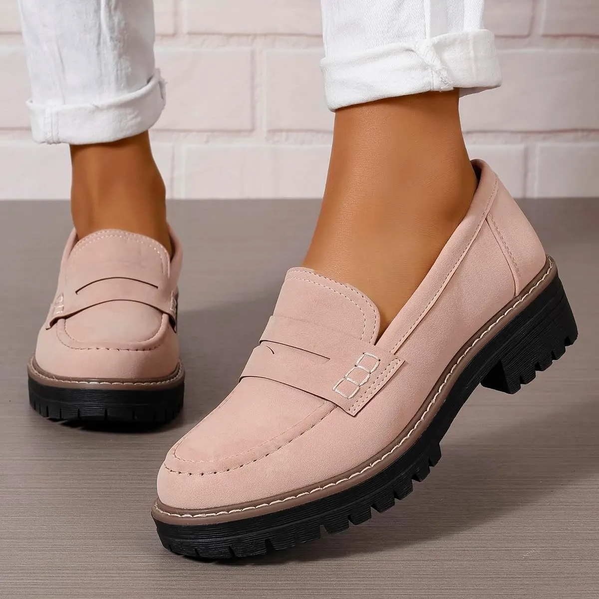 Womens Loafers Shoes Platform Chunky Penny Loafer Lug Sole Comfortable Slip On Work Office Business Casual Dress Shoes, US Size 5-11