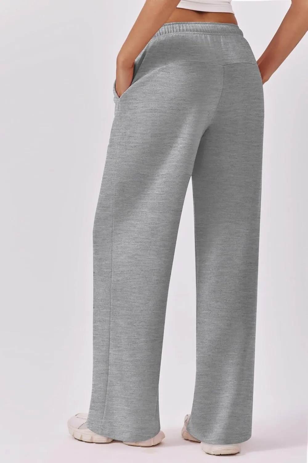 Women's Loose Waist Straight Wide-Leg Sport Trousers Casual Drawstring Workout Sweatpants Stretch Lounge Pants