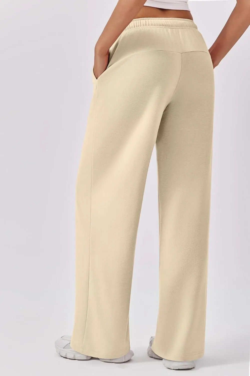 Women's Loose Waist Straight Wide-Leg Sport Trousers Casual Drawstring Workout Sweatpants Stretch Lounge Pants