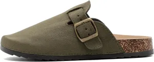 Womens Mens Suede Clogs Leather Mules with Adjustable Buckle Slip On Cork Footbed Sandals Arch Suppor Comfort Potato Shoes