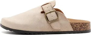 Womens Mens Suede Clogs Leather Mules with Adjustable Buckle Slip On Cork Footbed Sandals Arch Suppor Comfort Potato Shoes