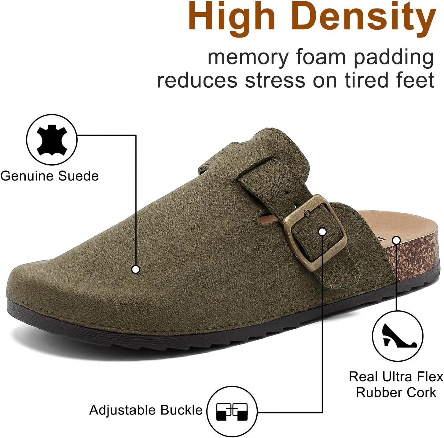 Womens Mens Suede Clogs Leather Mules with Adjustable Buckle Slip On Cork Footbed Sandals Arch Suppor Comfort Potato Shoes