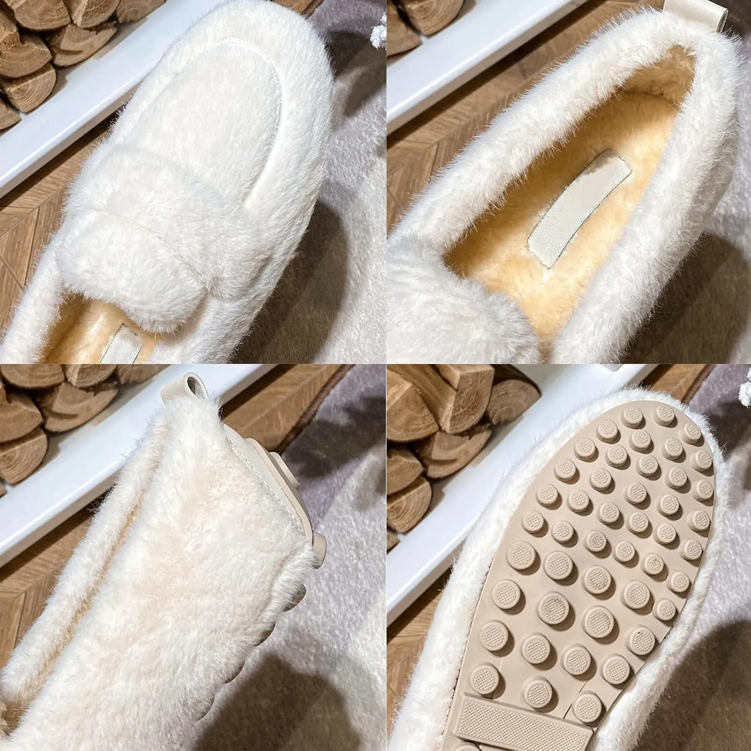 Womens Moccasin Slippers Fuzzy Loafers for Women Slip On Faux Fur Outdoor Shoes Winter Fuzzy Ballet Flats Mary Jane Flat Shoes