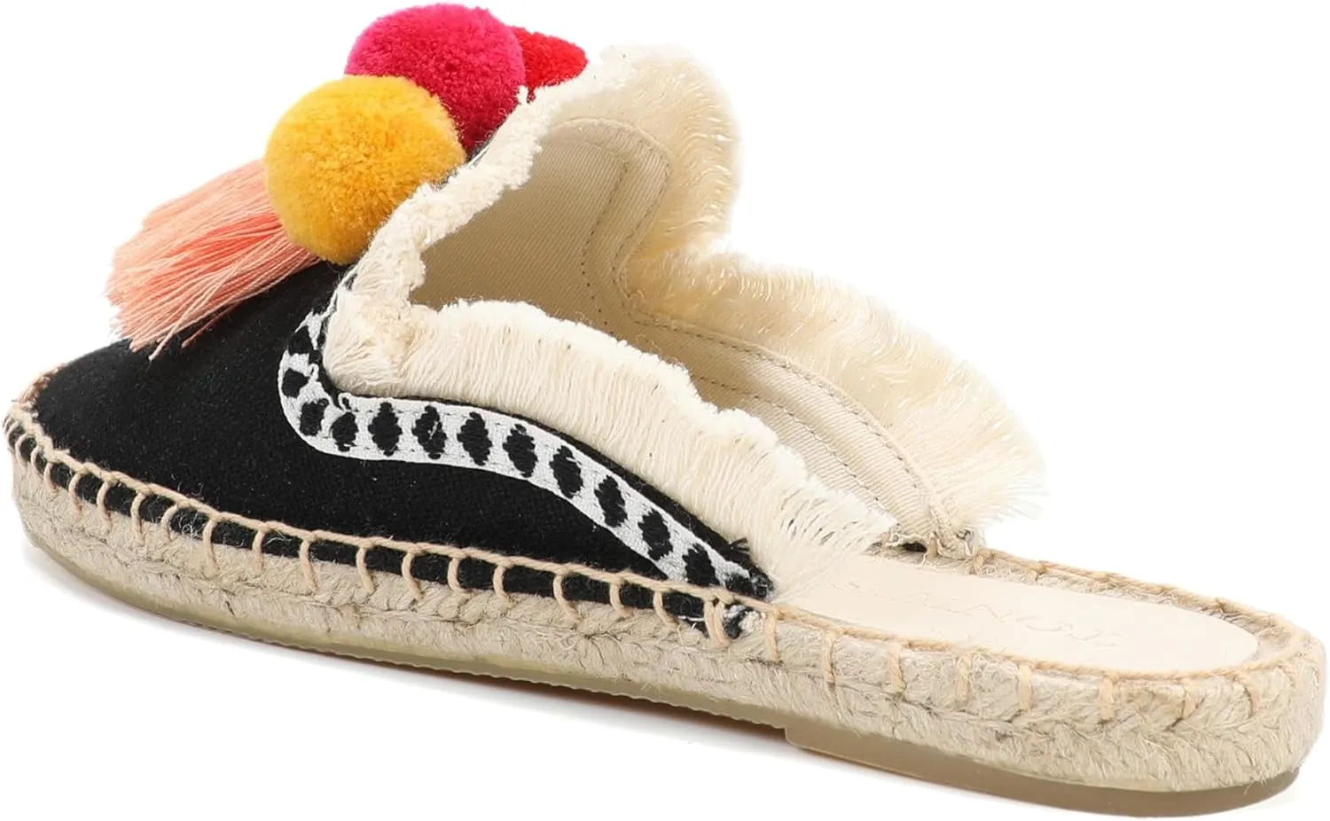 Women's Mule Flat Shoes with Tassel & Pompom, Espadrilles Slides Backless Slipper Slip on Shoes