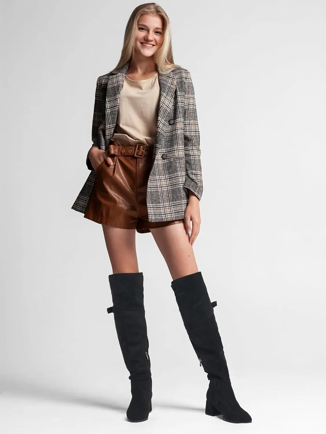 Women's Over The Knee Boots Chunky Heel Thigh High Boots Suede Long Boots Pointed Toe Tall Boots for Women