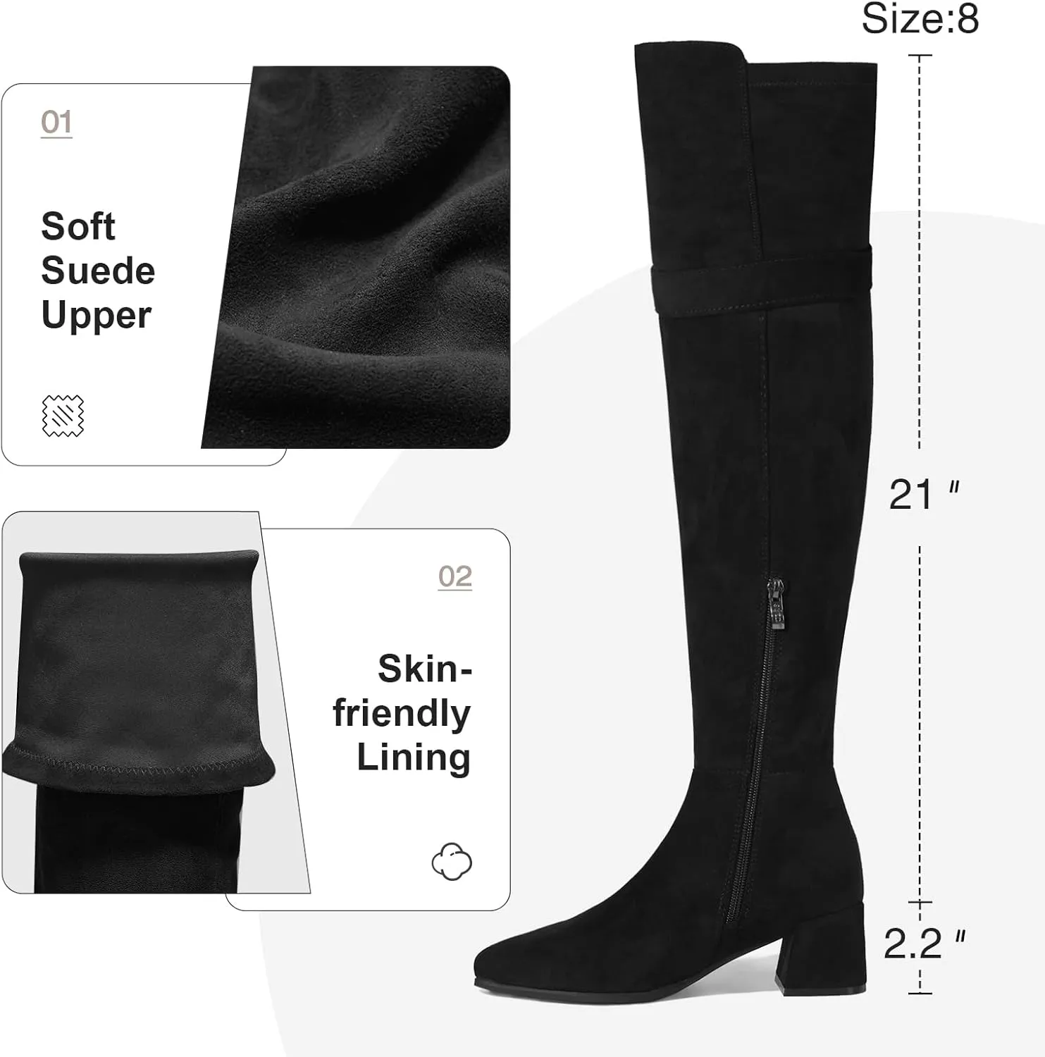 Women's Over The Knee Boots Chunky Heel Thigh High Boots Suede Long Boots Pointed Toe Tall Boots for Women