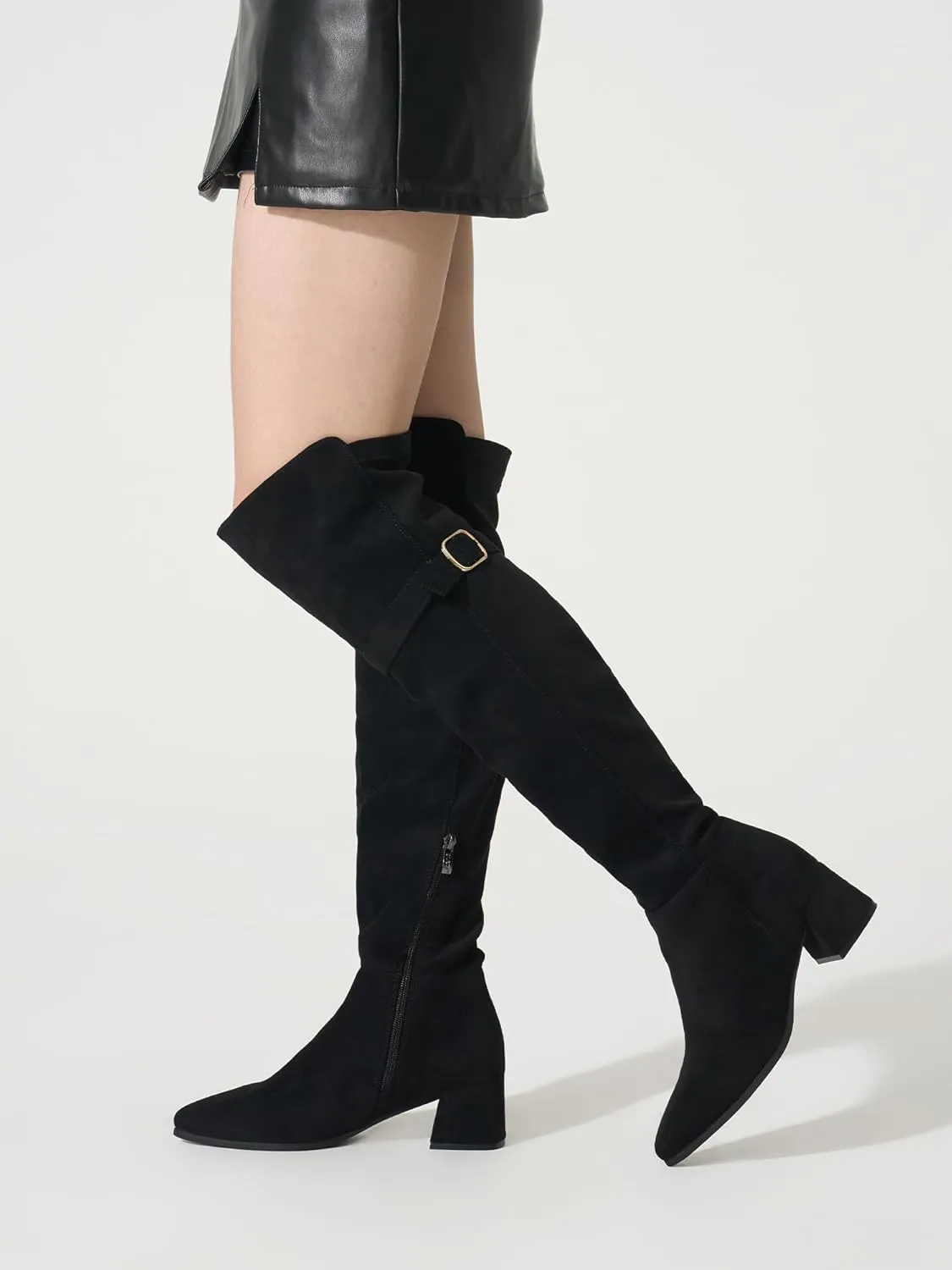 Women's Over The Knee Boots Chunky Heel Thigh High Boots Suede Long Boots Pointed Toe Tall Boots for Women