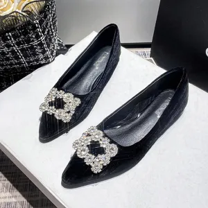 Women's Rhinestones Pointed Top Suede Flats Shoes,Comfort Slip on Flat Loafers Fashion Sparkly Wedding Party Ballerina Dress Shoes