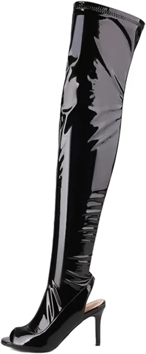 Women's Sexy Stiletto Peep Toe Over The Knee Boots with Side Zipper, Large Size Fashion Hollow Out Sweet High Heel Thigh High Boots for Party, Banquet And Catwalk