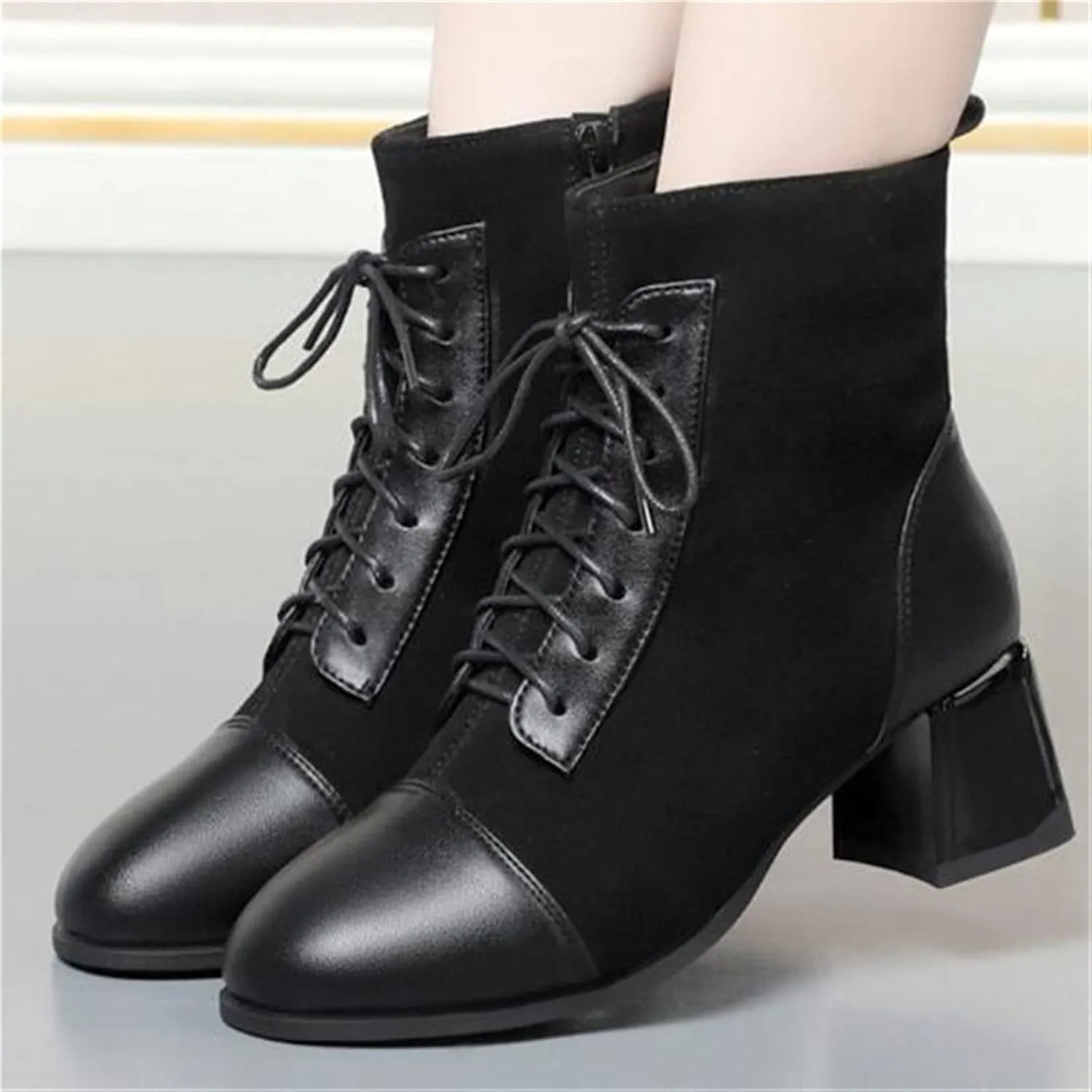 Womens Shoes Women Autumn Boots Classic Patched Leather Boots High Heels Women Boots