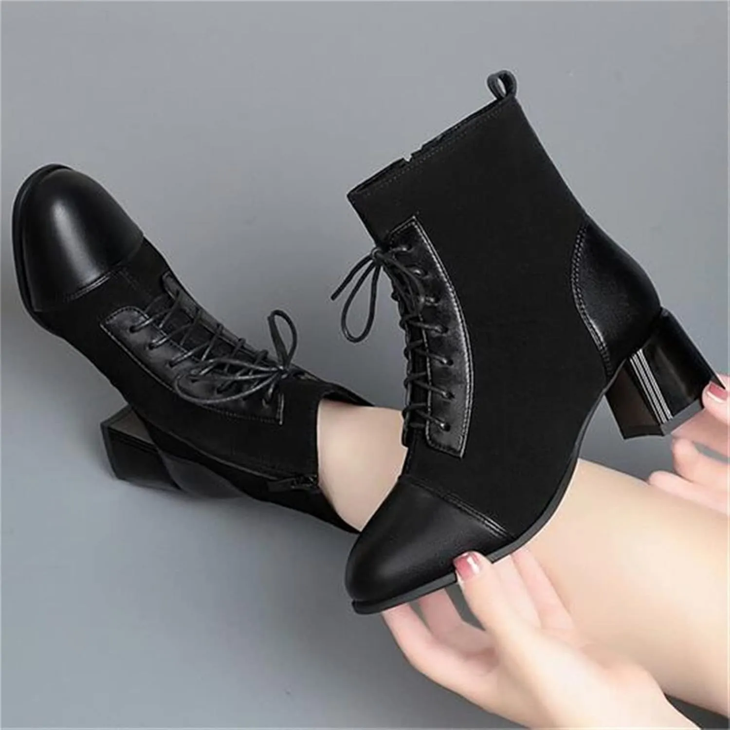 Womens Shoes Women Autumn Boots Classic Patched Leather Boots High Heels Women Boots