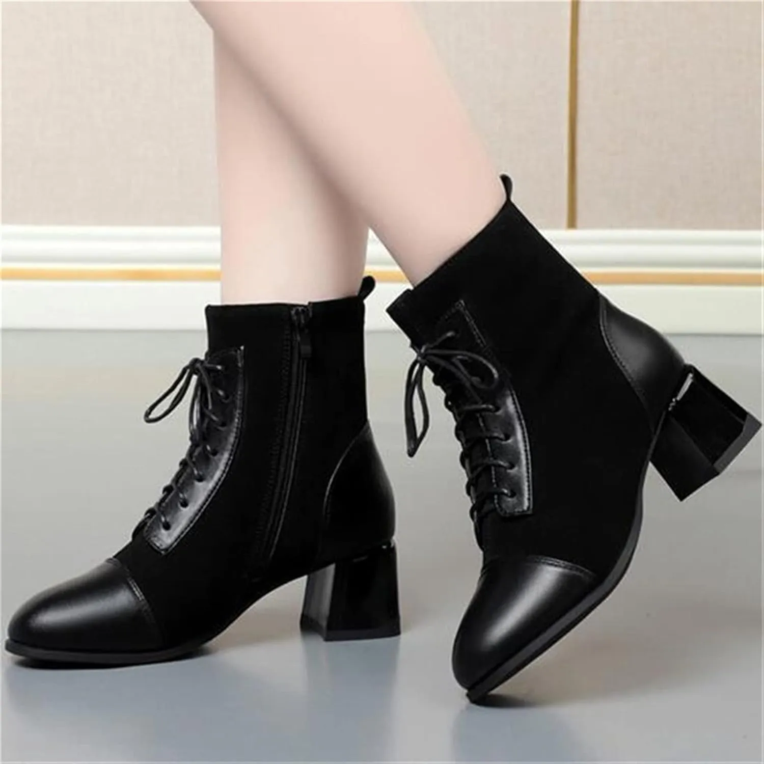 Womens Shoes Women Autumn Boots Classic Patched Leather Boots High Heels Women Boots