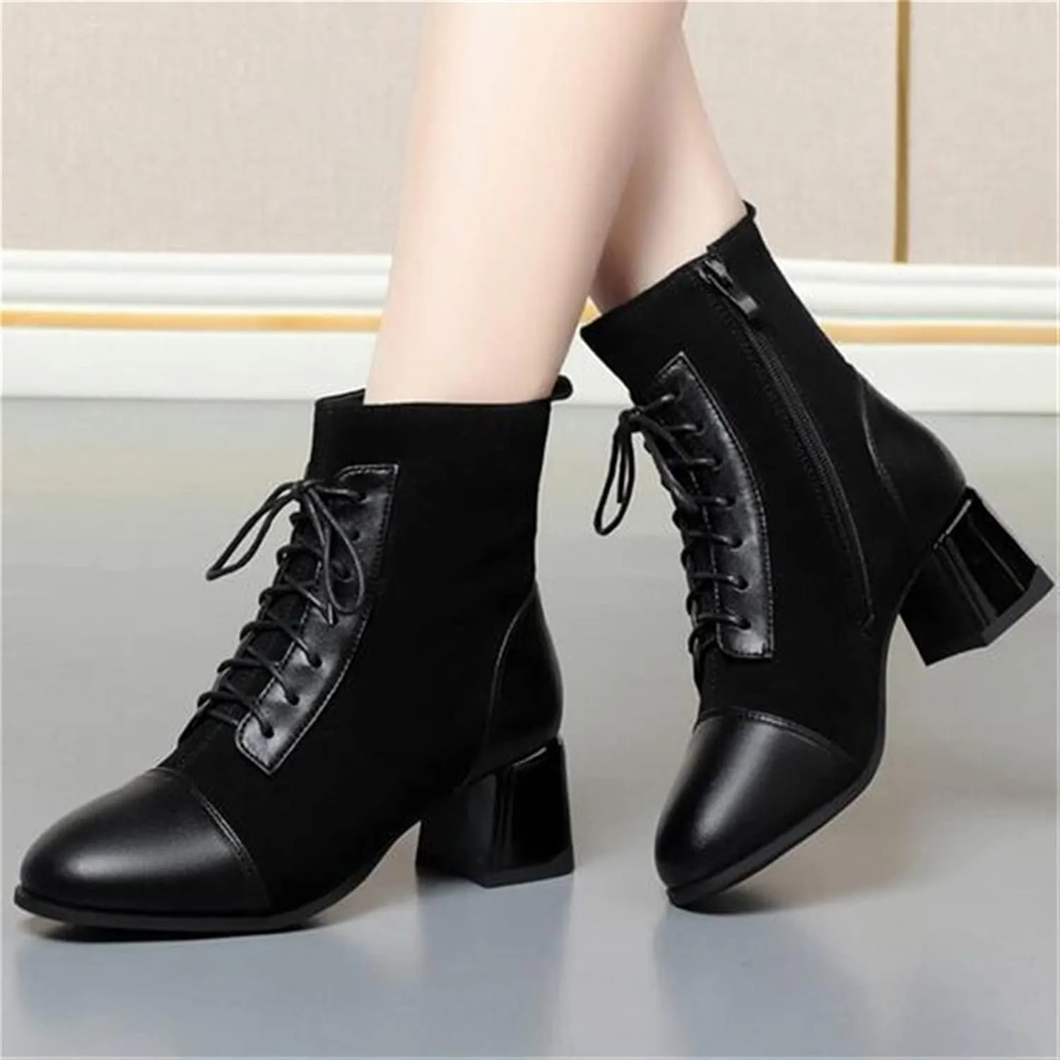 Womens Shoes Women Autumn Boots Classic Patched Leather Boots High Heels Women Boots