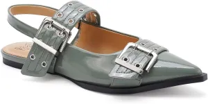 Women's Slingback Flats Studded Buckle Straps Flats Slip-On Slides Pointed Toe Flats Adjustable Strap Sandals Dressy Shoes