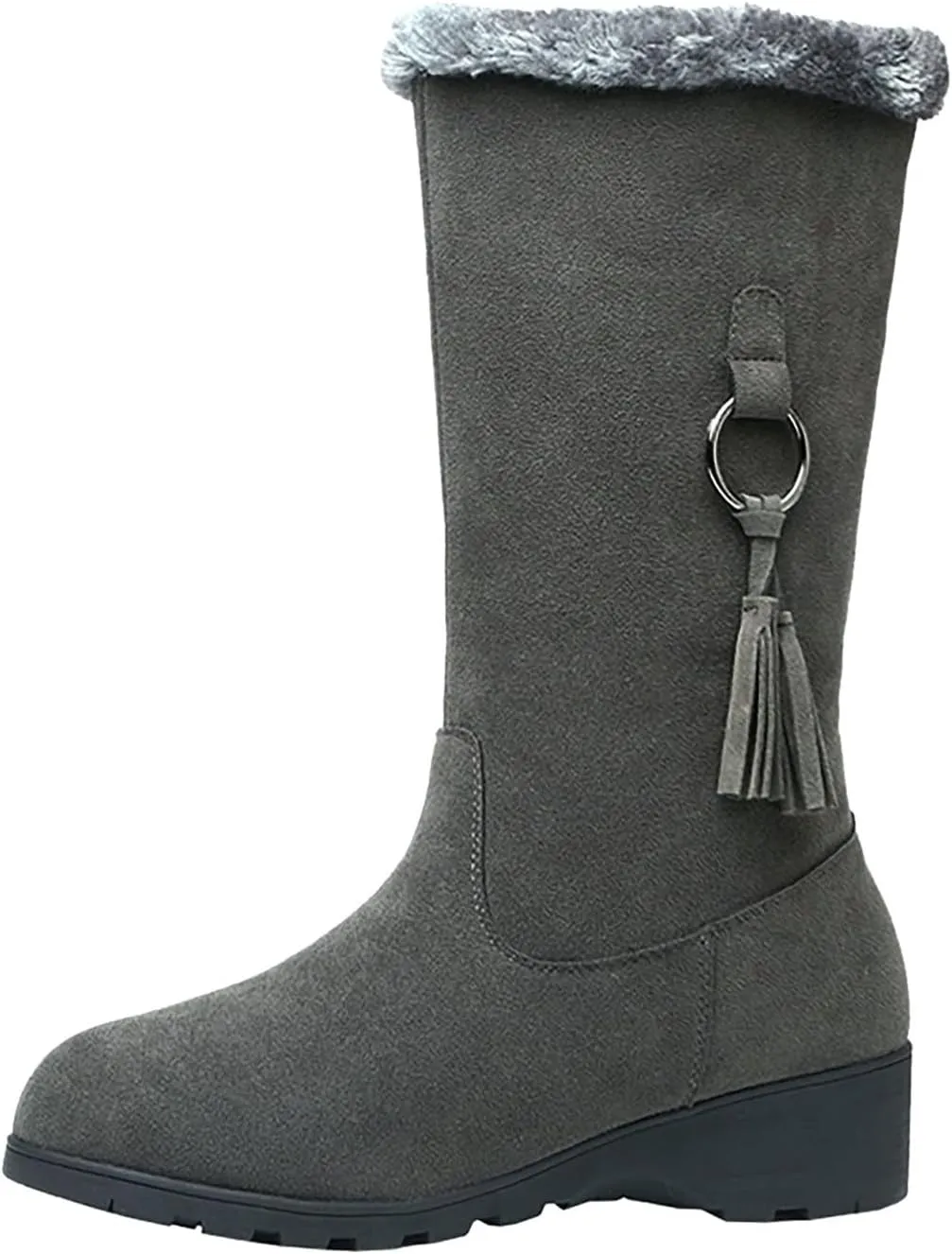 Women's Snow Boots Winter Fashion Mid-Calf Boots Warm Faux Fur-Lined Boots Side Zip Suede Leather Tall Boots