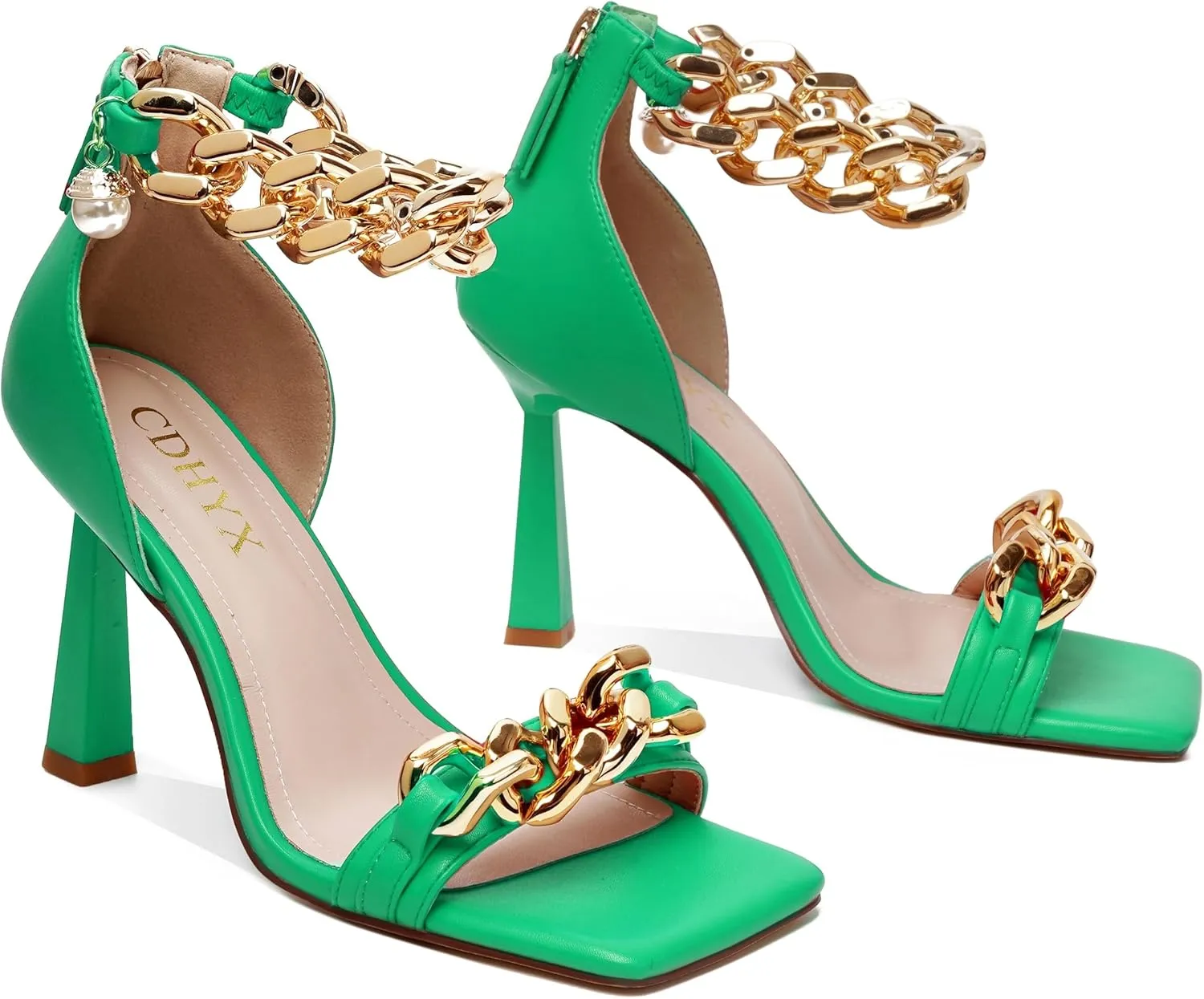 Women's Stiletto High Heels Sexy Square Open Toe Shoes Formal Wedding Party Classic Heeled Sandals with Back Zip Design
