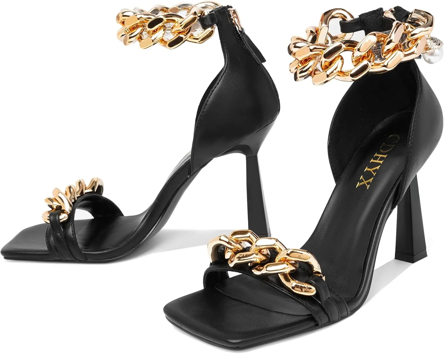 Women's Stiletto High Heels Sexy Square Open Toe Shoes Formal Wedding Party Classic Heeled Sandals with Back Zip Design