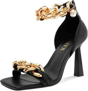 Women's Stiletto High Heels Sexy Square Open Toe Shoes Formal Wedding Party Classic Heeled Sandals with Back Zip Design