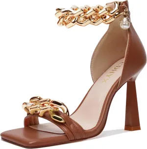 Women's Stiletto High Heels Sexy Square Open Toe Shoes Formal Wedding Party Classic Heeled Sandals with Back Zip Design