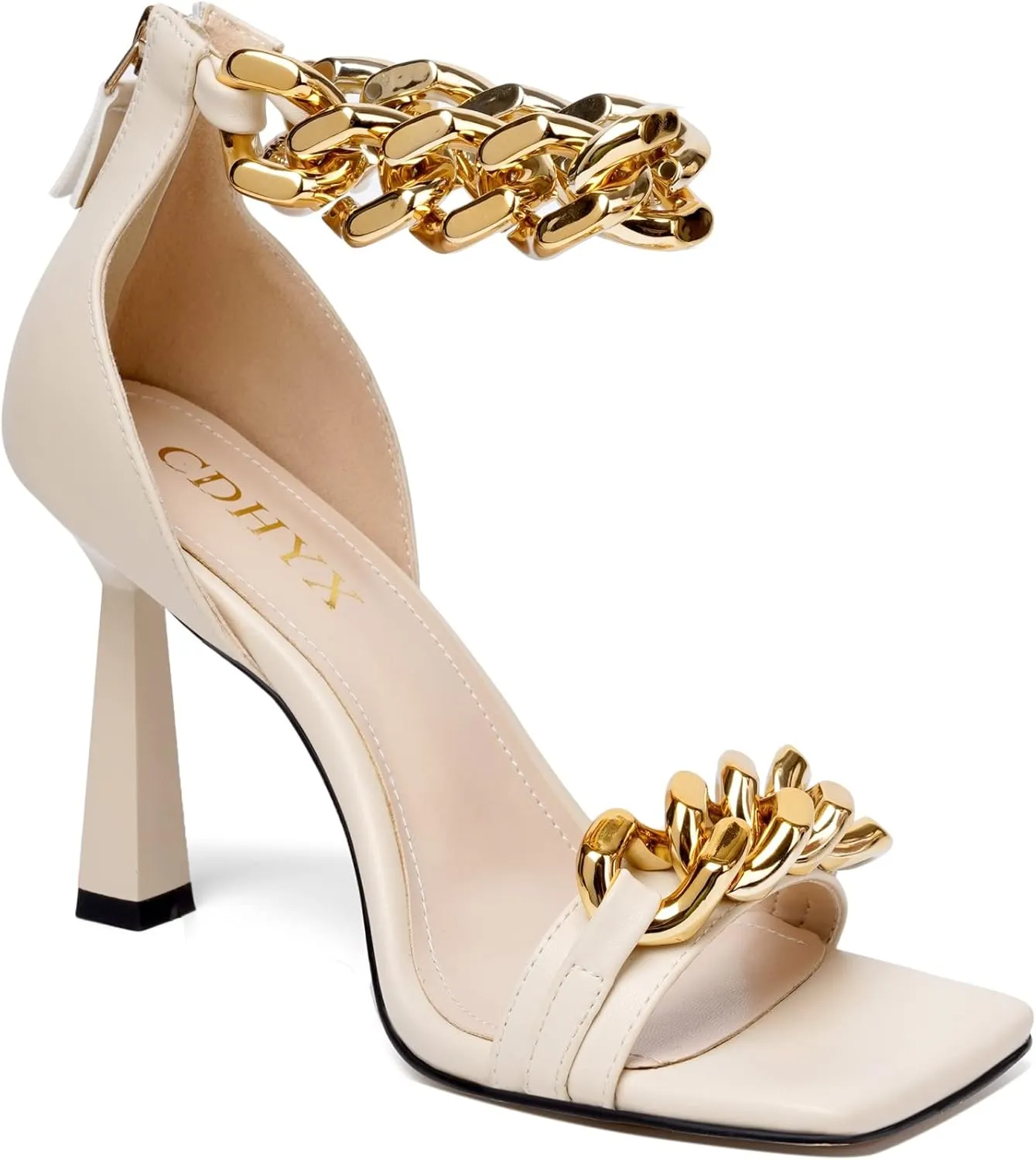 Women's Stiletto High Heels Sexy Square Open Toe Shoes Formal Wedding Party Classic Heeled Sandals with Back Zip Design