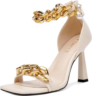 Women's Stiletto High Heels Sexy Square Open Toe Shoes Formal Wedding Party Classic Heeled Sandals with Back Zip Design