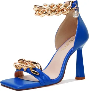 Women's Stiletto High Heels Sexy Square Open Toe Shoes Formal Wedding Party Classic Heeled Sandals with Back Zip Design