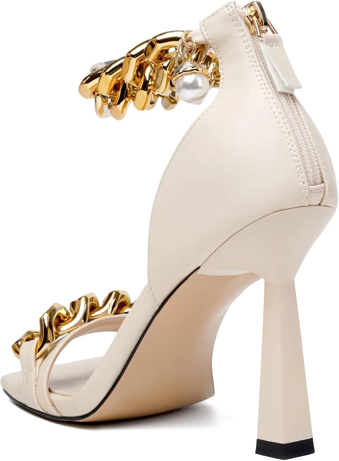 Women's Stiletto High Heels Sexy Square Open Toe Shoes Formal Wedding Party Classic Heeled Sandals with Back Zip Design