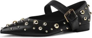 Women's Studded Flats Pointed Toe Mary Jane Flat Shoes