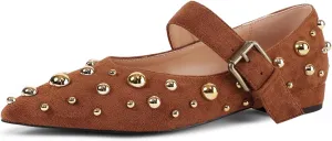 Women's Studded Flats Pointed Toe Mary Jane Flat Shoes