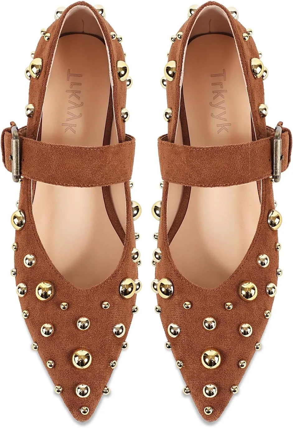 Women's Studded Flats Pointed Toe Mary Jane Flat Shoes