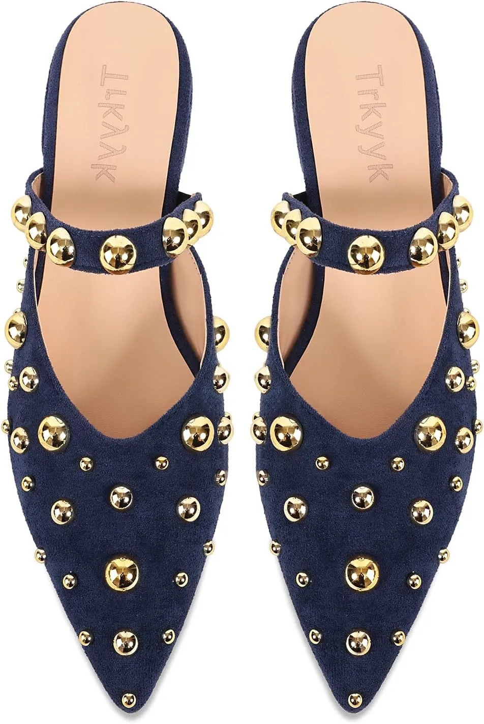 Women's Studded Mules Pointed Toe Strap Slipper Comfortable Flats Shoes