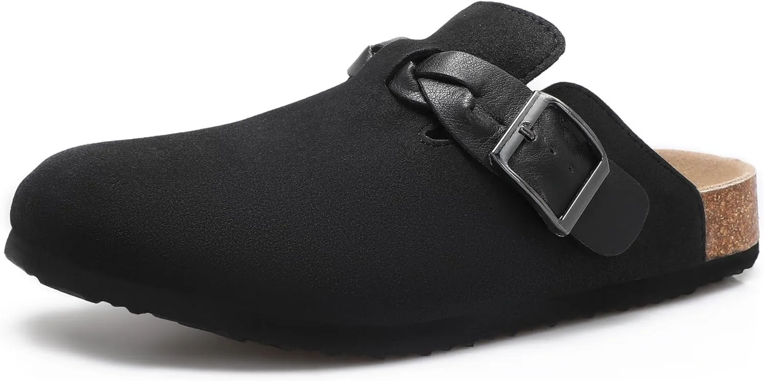 Womens Suede Leather Clogs Potato Shoes Straps Cork Mules Footbed Sandals with Arch Support Fashion and Comfort