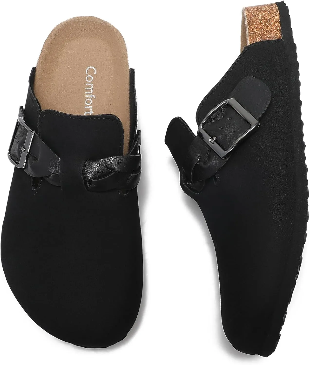 Womens Suede Leather Clogs Potato Shoes Straps Cork Mules Footbed Sandals with Arch Support Fashion and Comfort
