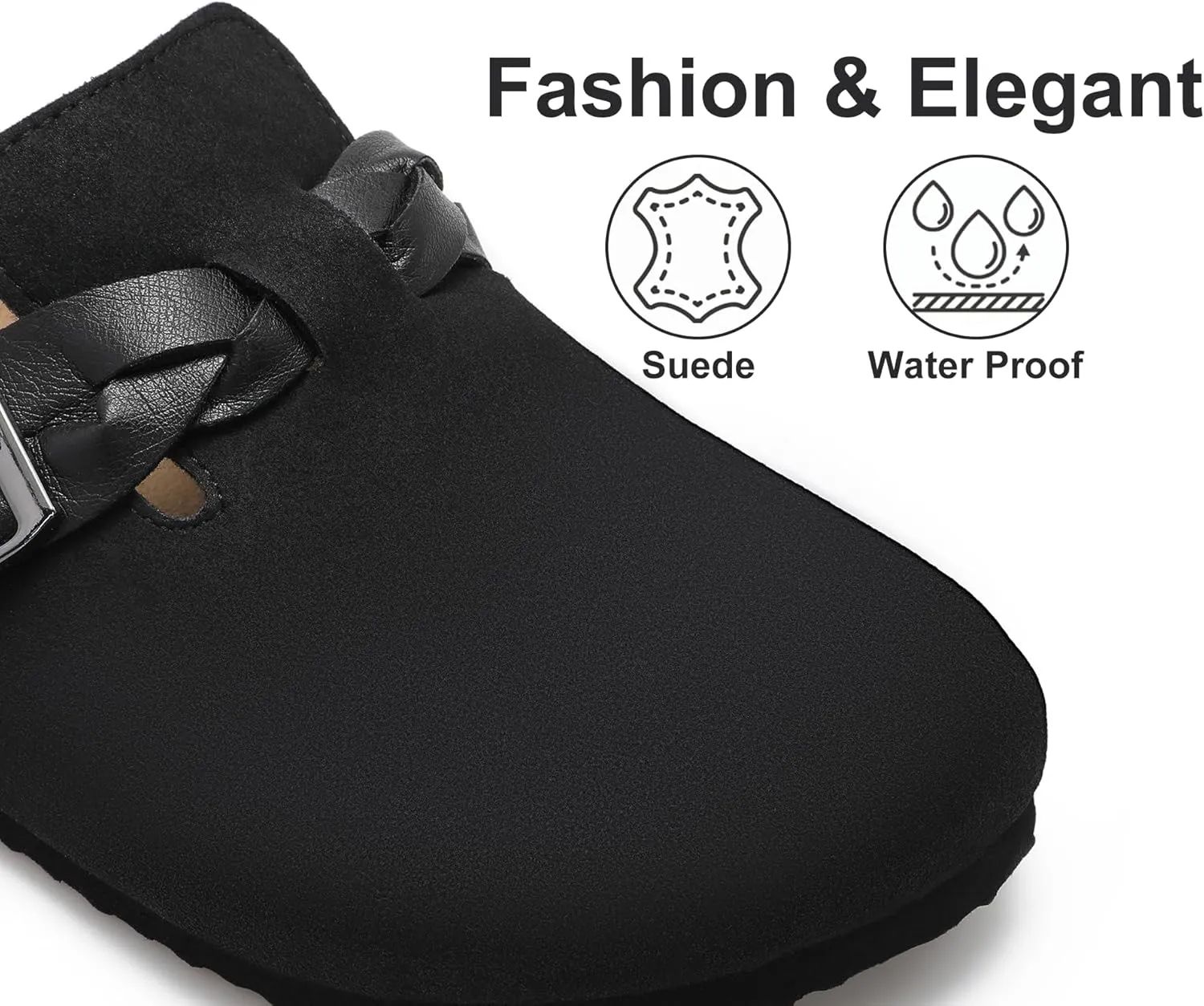 Womens Suede Leather Clogs Potato Shoes Straps Cork Mules Footbed Sandals with Arch Support Fashion and Comfort