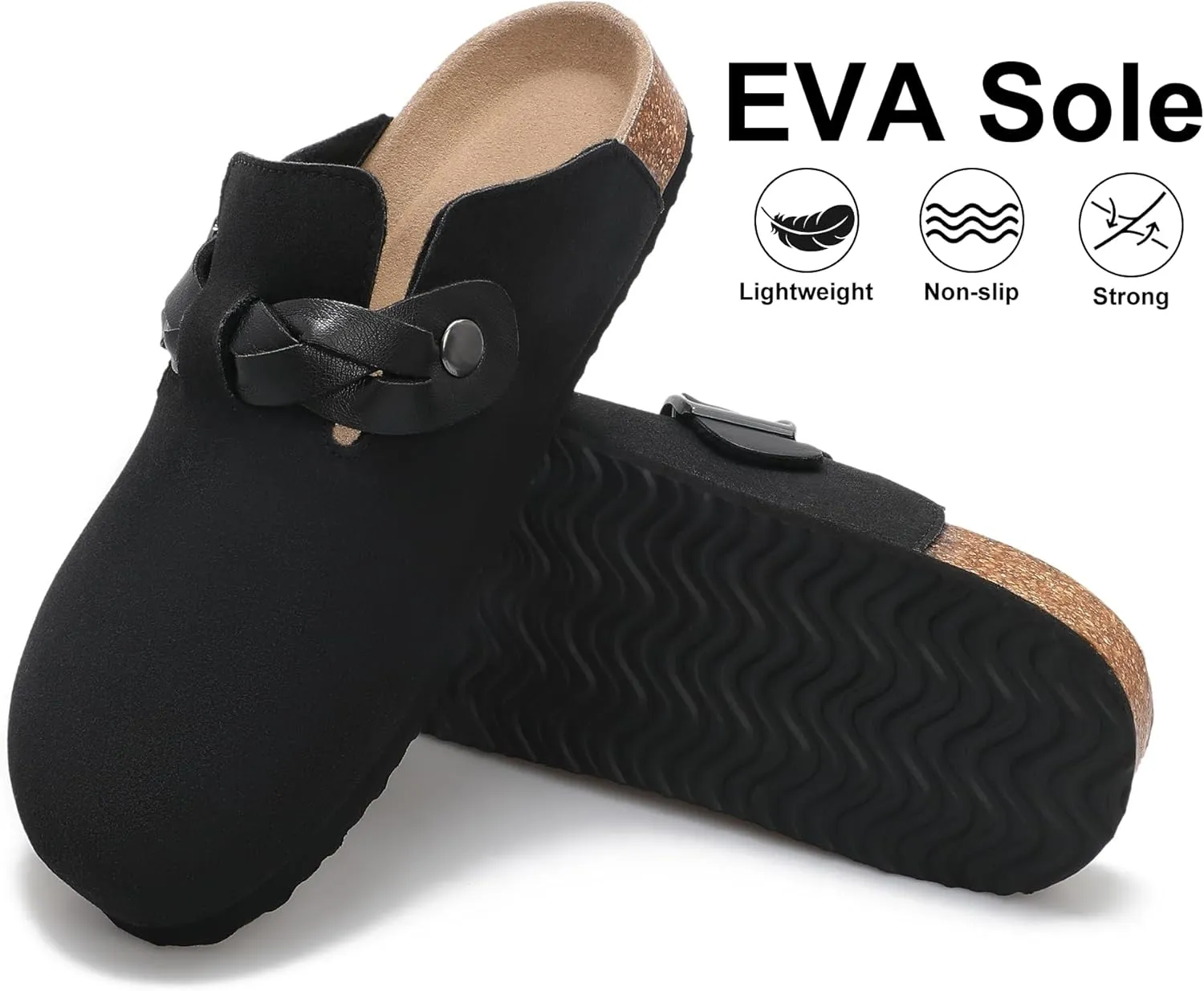Womens Suede Leather Clogs Potato Shoes Straps Cork Mules Footbed Sandals with Arch Support Fashion and Comfort
