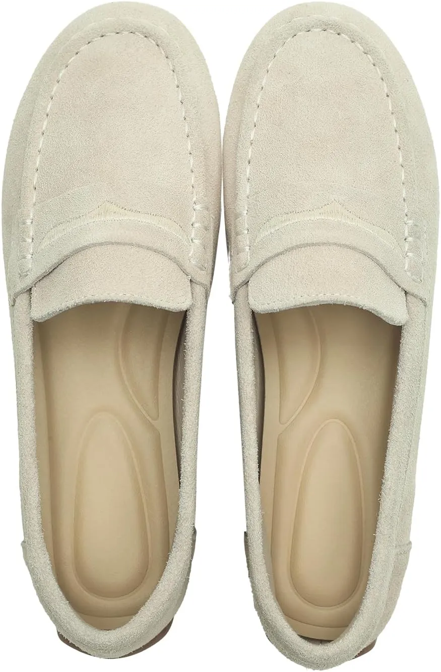 Women's Suede Leather Driving Loafers Comfortable and Elegant Mocasin Shoes Penny Shoes