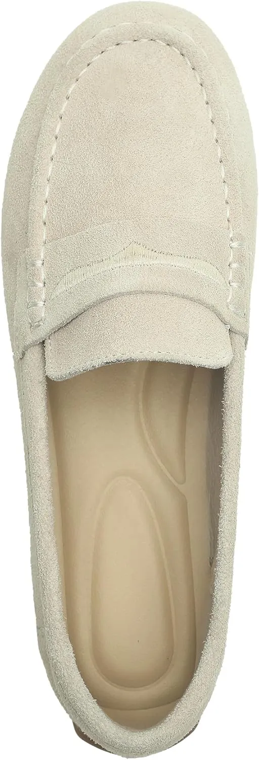 Women's Suede Leather Driving Loafers Comfortable and Elegant Mocasin Shoes Penny Shoes