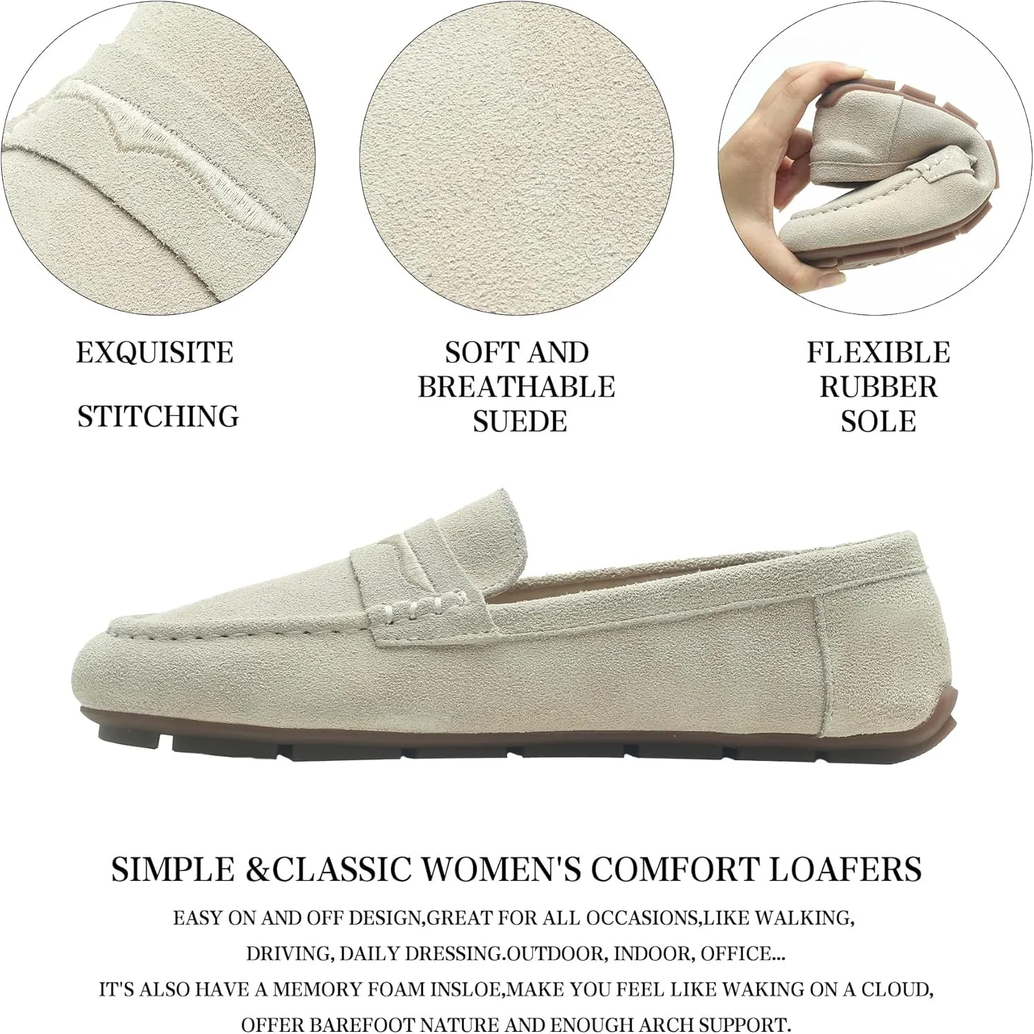 Women's Suede Leather Driving Loafers Comfortable and Elegant Mocasin Shoes Penny Shoes