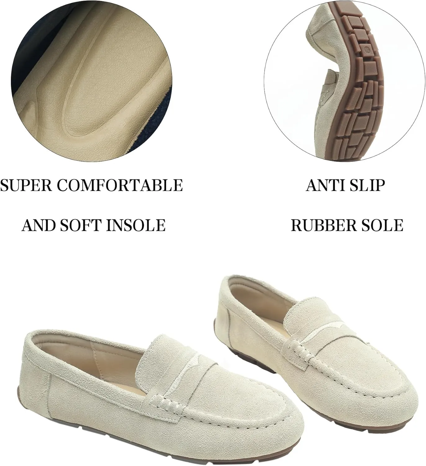 Women's Suede Leather Driving Loafers Comfortable and Elegant Mocasin Shoes Penny Shoes