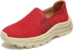 Women's Suede Lug Sole Slip-on Penny Loafers with Arch Support,Fashion Round Toe Platform Non-Slip Casual Sneakers Comfort Walking Shoes