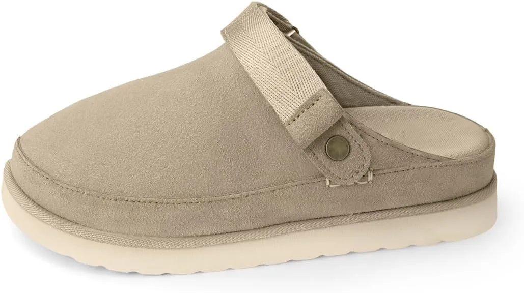 Women's Suede Platform Clogs with Strap Comfy Indoor Outdoor Mules Adjustable Goldenstar Clogs Slippers for Women