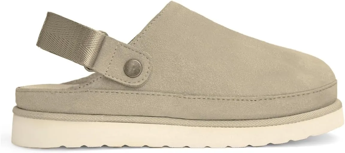 Women's Suede Platform Clogs with Strap Comfy Indoor Outdoor Mules Adjustable Goldenstar Clogs Slippers for Women