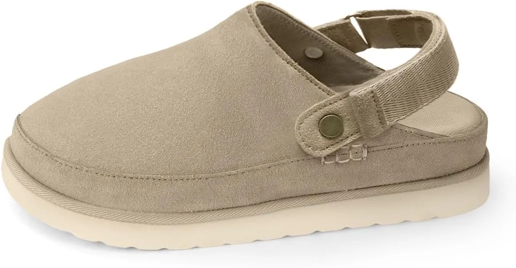 Women's Suede Platform Clogs with Strap Comfy Indoor Outdoor Mules Adjustable Goldenstar Clogs Slippers for Women