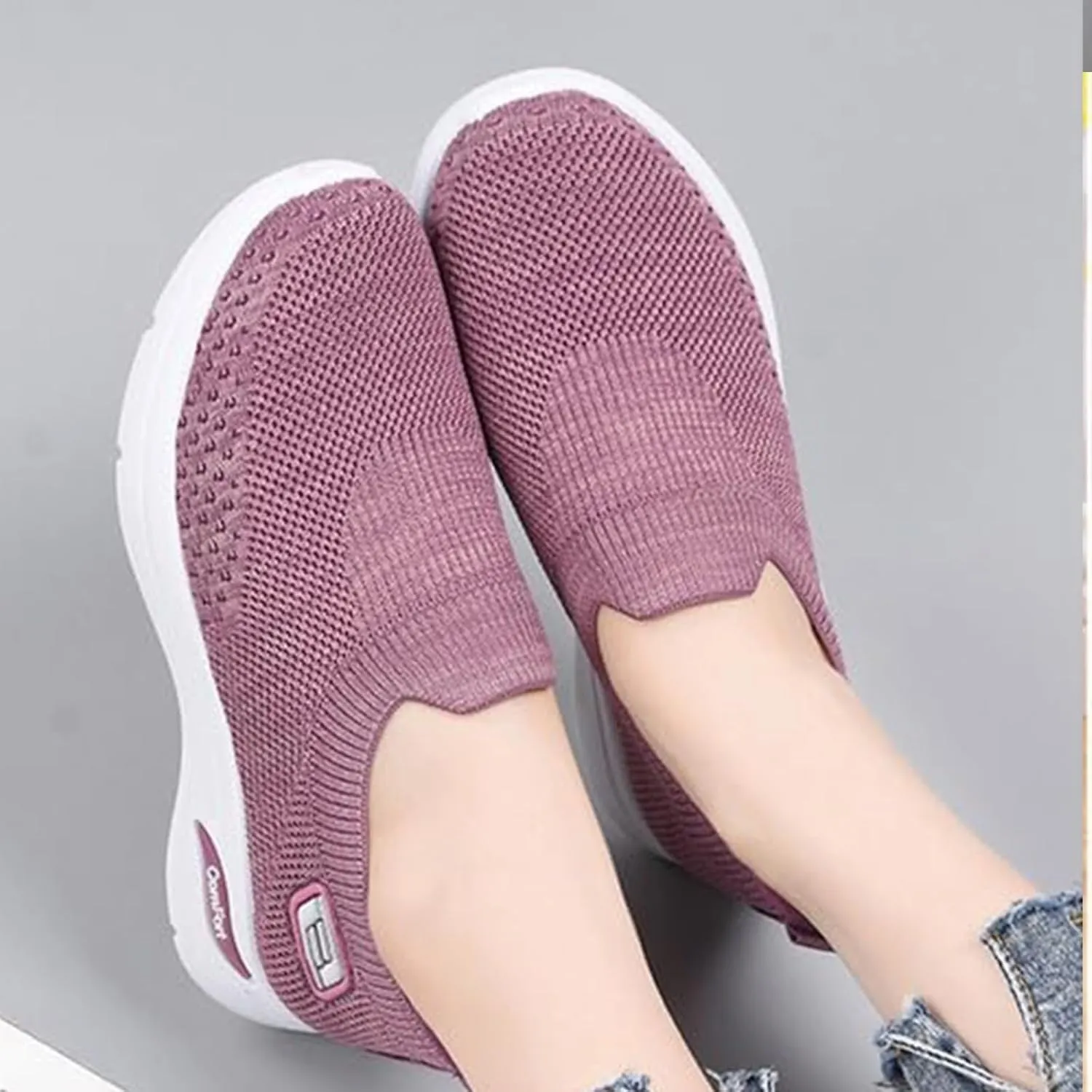 Womens Tennis Shoes Soft Knitted Fabric Mesh Casual Non Slip Sneakers Breathable Lightweight with Arch Support Slip On Walking Shoes Comfort Wear Orthowear Shoe